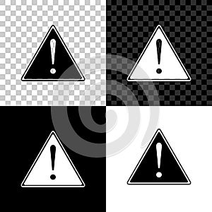 Exclamation mark in triangle icon isolated on black, white and transparent background. Hazard warning sign, careful