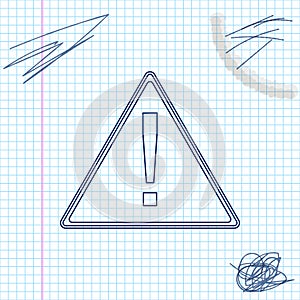 Exclamation mark in triangle line sketch icon isolated on white background. Hazard warning sign, careful, attention