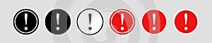 Exclamation mark of warning attention icon. Caution alarm set, danger sign collection, attention vector icon