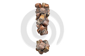 Exclamation mark from wooden barrels, 3D rendering