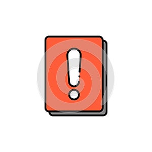 Exclamation point book icon. Line, glyph and filled outline colorful version, Interesting facts book outline and filled vector