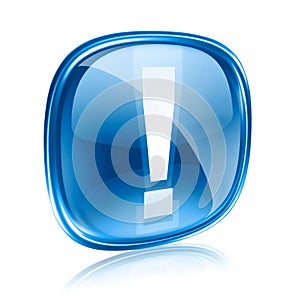 Exclamation symbol icon blue glass