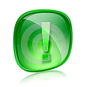 Exclamation symbol icon green glass.