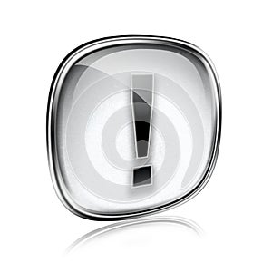 Exclamation symbol icon grey glass.