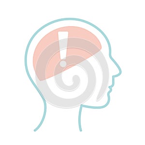 Exclamation symbol inside human head line style icon vector design