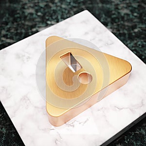 Exclamation Triangle icon. Bronze Exclamation Triangle symbol on white marble podium