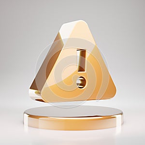 Exclamation Triangle icon. Yellow Gold Exclamation Triangle symbol on golden podium