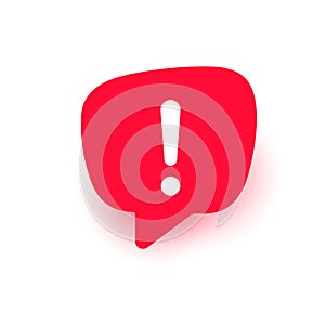 Exclamation vector icon important mark attention logo warning speech bubble red sign illustration with shadow isolated on white