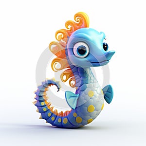 Exclusive 3d Seahorse Character Model Animation With Spirals And Cute Cartoonish Designs