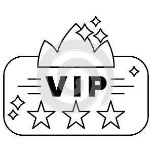 Exclusive benefits icon black and white - VIP badge with stars and crown.
