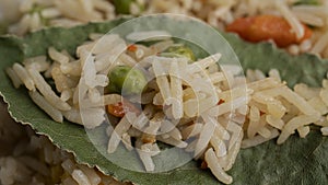EXCLUSIVE RICE DISH THREE DELIGHTS ON A LEAF