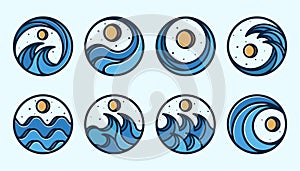 Exclusive Set of Ocean Wave Logo Design. Premium Collection of Logo, Symbol or Wave Icon. Creative and Minimalist Ocean Wave Logo