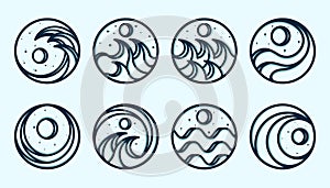 Exclusive Set of Ocean Wave Logo Design. Premium Collection of Logo, Symbol or Wave Icon. Creative and Minimalist Ocean Wave Logo