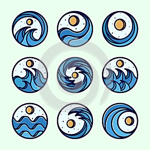 Exclusive Set of Ocean Wave Logo Design. Premium Collection of Logo, Symbol or Wave Icon. Creative and Minimalist Ocean Wave Logo