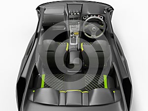 Exclusive tuning project for the interior of a sports car. Interior design with the layout of the main elements of the