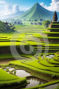 The excotic of Bali, Indonesia, rice paddies view, beautiful mountain, nature, sky, clouds, printable, natural, beauty, ultra HD