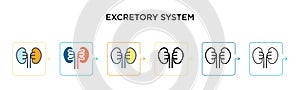 Excretory system vector icon in 6 different modern styles. Black, two colored excretory system icons designed in filled, outline,