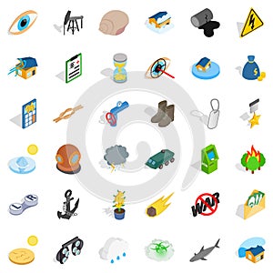 Excruciating icons set, isometric style