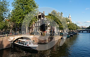 Excursion boat in Amsterdam canal
