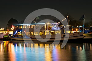 Excursion boat Avifauna V of Van der Valk at night.