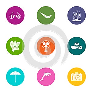 Excursion icons set, flat style