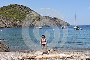 Excursion woman near sea