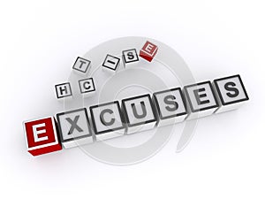 excuses word block on white