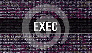 Exec text written on Programming code abstract technology background of software developer and Computer script. Exec concept of photo
