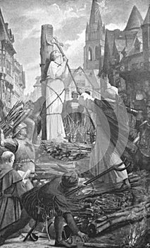 Execution of Joan of Arc, a heroine of France in the old book From the World History, by M.N. Petrov, 1896, St. Petersburg