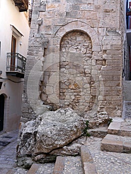 Execution rock, Chianca Amara ,bitter stone. ,Vieste. Old town. Italy.