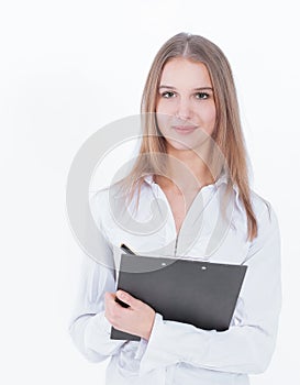 Executive business woman with documents .isolated on white