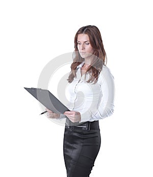 Executive business woman reading a business document