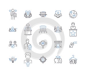 Executive hierarchy line icons collection. Authority, Management, Leadership, Power, Chain, Administration, Direction