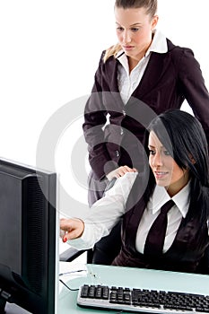 Executive indicating towards computer