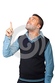 Executive male indicate up to copy