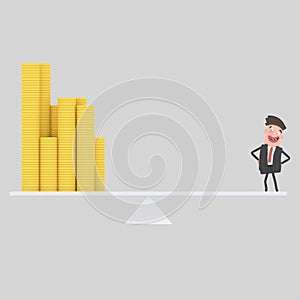 Executive man standing on money balance. 3d illustration.. 3D