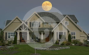 Executive Mansion House Home Mansion Dwelling Residence Front Porch Cedar Roof Exterior Full Moon
