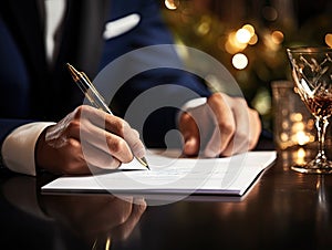 Executive Signing Document with Luxury Pen. Generative Ai