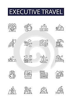 Executive travel line vector icons and signs. Executive, Travel, Corporate, Air, Flight, Jet, Service, Charter outline