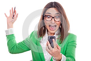 Executive woman looking at the phone