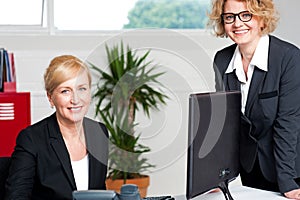 Executive women posing at office