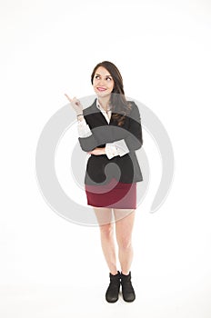 Executive young girl wearing red skirt and black