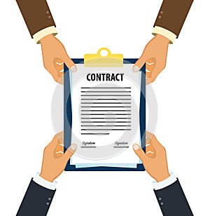 Executives handing over contract document