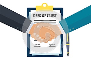 Executives shaking hands after signing deed of trust