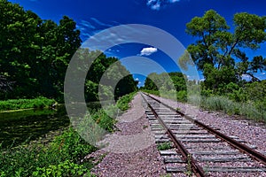 Exempt railroad track at Lake Leota Park in Evansville WI
