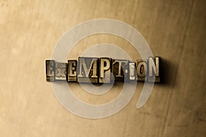EXEMPTION - close-up of grungy vintage typeset word on metal backdrop photo