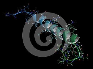 Exenatide diabetes drug molecule. 3D rendering. Cartoon line representation. photo