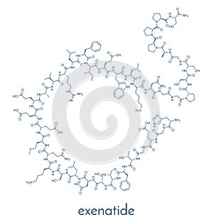 Exenatide diabetes drug molecule. Skeletal formula.