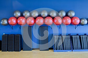 Exercise balls, stretching mats and aerobic steps