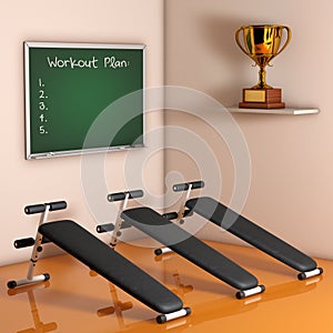 Exercise bench. Gym Equipment. 3d Rendering